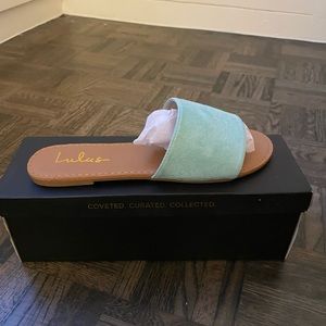 Never Worn Lulu’s Sandal Slides, Size 6.5, Mint Blue